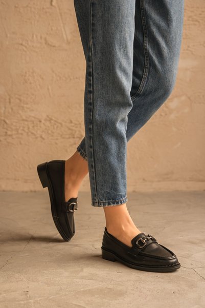 MODAADAM Pantofi Roma Casual Loafer de damă - piele neagră