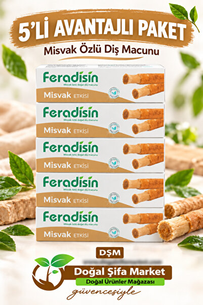 Feradisin 5li Paket - Misvak Özlü Doğal Florürsüz Beyazlatıcı Diş Macunu 90 g...