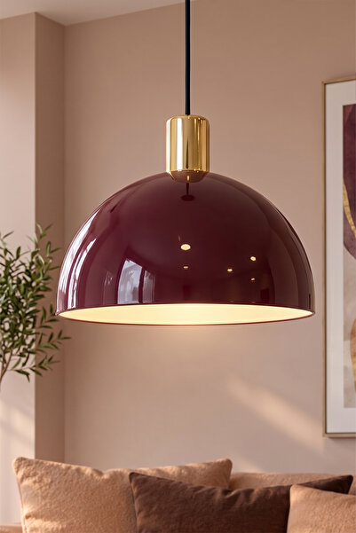 Marrien Luna Gold Detaylı Bordo Metal Sarkıt (30 cm) Yemek Masası Üstü Avize ...