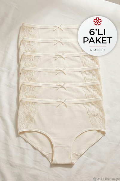 YILDIZ Lycra Lace Bato Women's High Waist Panties Ecru 6-Pack