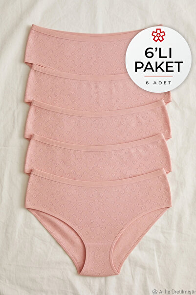 YILDIZ Ribana Heart Women's Bato High Waist Panties Powder 100% Cotton Pack of 6