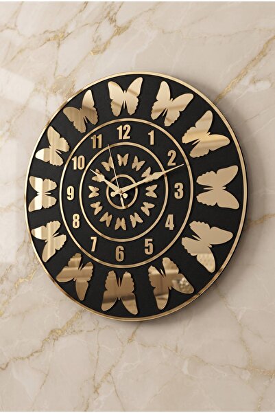 KELEBEK FİGÜRLÜ LÜKS DUVAR SAATİ AHŞAP&PLEKSİ 50X50 CM SESSİZ AKAR MEKANİZMA