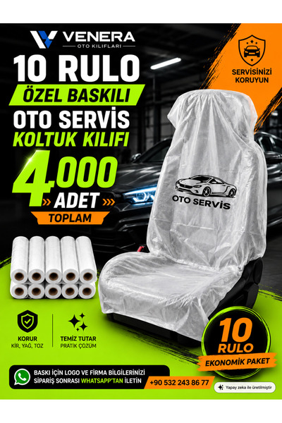 Genel Markalar 10 Rulo Özel Baskılı Oto Servis Naylon Kullan-At Koltuk Kılıfı...