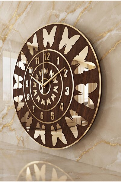KELEBEK FİGÜRLÜ LÜKS DUVAR SAATİ AHŞAP&PLEKSİ 50X50 CM SESSİZ AKAR MEKANİZMA