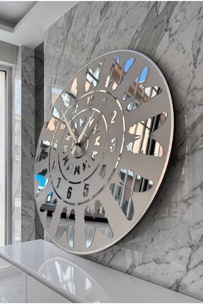 KELEBEK FİGÜRLÜ LÜKS DUVAR SAATİ AHŞAP&PLEKSİ 50X50 CM SESSİZ AKAR MEKANİZMA