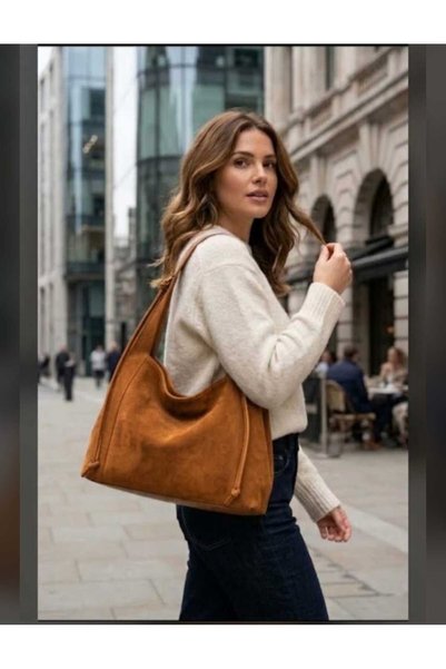 GlowSa Women's Tan Suede Daily Use Zippered Stylish Large Volume Shoulder Bag