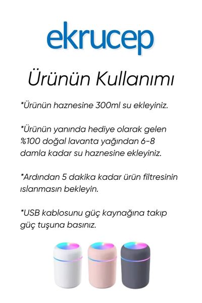 Ekru Cep 300 ml Ultrasonik Hava Nemlendiricisi ve Aromaterapi Cihazı - Koku Hediyeli