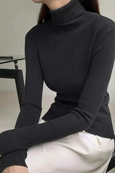 Buteks Unisex Black Cotton Turtleneck Camisole Slimfit Turtleneck Sweater