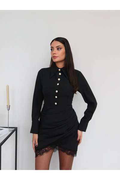 ESRAHELVACI Metal Button Draped Dress E.H Collection