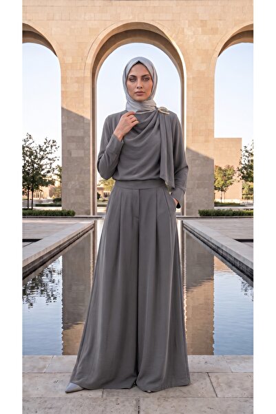 LY LEYO TEKSTİL Double Suit with Shoulder Buckle Detail, Degaje Collar, Wide-...