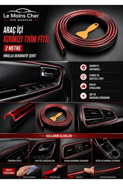 Le Moins Cher Suzuki Swift Compatible In-Car Nickel-Plated Red Torpedo Rope Trim Wick 2 Meters