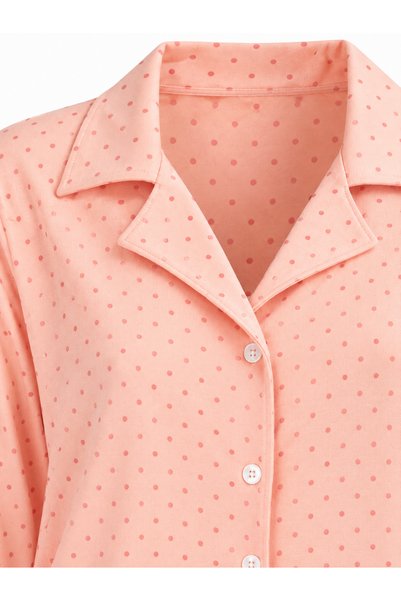 Pajama Shop Women's Milan Fabric Puppy Mouth Polka Dot Shirt Collar Button-Down Long Sleeve Winter Pajamas Set