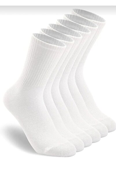 DERMİNA 6-Piece White Tennis Socks Cotton Piece Socket Sports Daily Unisex