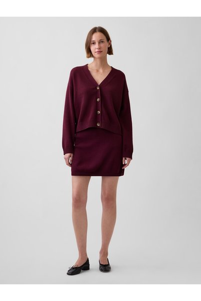 GAP Kadın Bordo 100% Pamuk Mini Triko Şort Etek