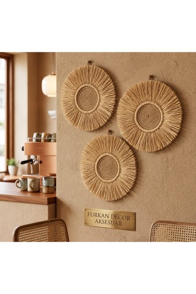 Furkan decor aksesuar Halatlı Rafya bohem tarzı dekoratif duvar süsü 3 lü set