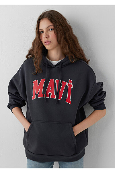 Mavi Logo Baskılı Kapüşonlu Antrasit Sweatshirt 1600361-70499