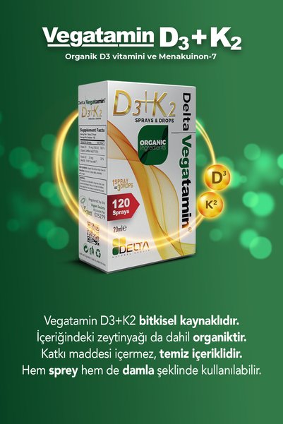 Dens Delta Naturel Delta Vegatamin D3+K2 Sprey | Vegan D Vitamin Desteği VegD3® ve MediQ7® İçerikli Damla 20ml