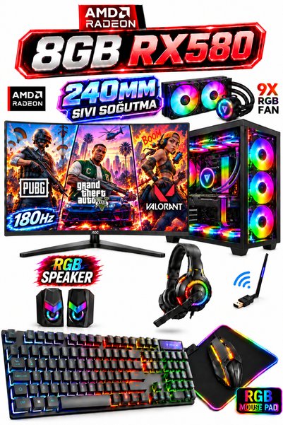 Dmc N236 Windows 11 Ryzen 5 5500 32GB RAM.512GB SSD,8GB RX580,24"180hz Sıvı S...