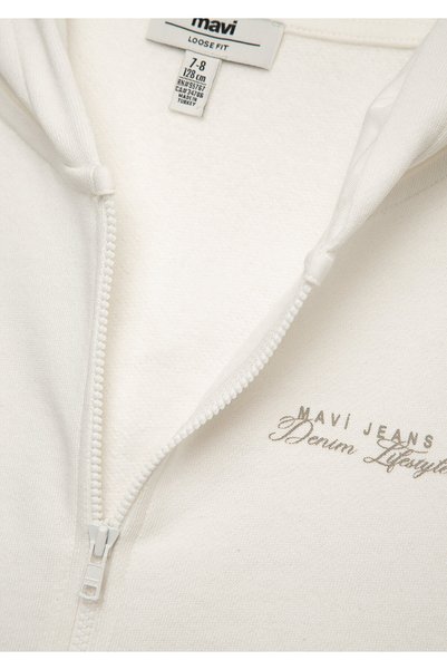 Mavi Kapüşonlu Fermuarlı Ekru Sweatshirt 7S10227-70057