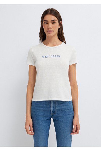 Mavi Tricou Ecru cu imprimeu blugi, croială slim / mulată 1614379-70057