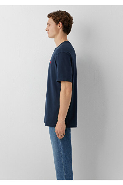 Mavi Seal Logo Embroidered Navy Blue T-Shirt Loose Fit / Loose Comfortable Cut 067074-33207