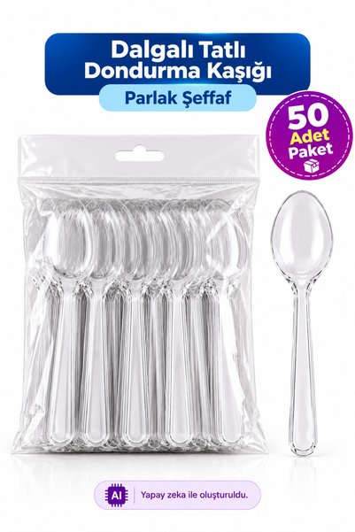 EYMER Dalgalı Tatlı Dondurma Kaşığı Parlak Şeffaf (Pk 50'li)