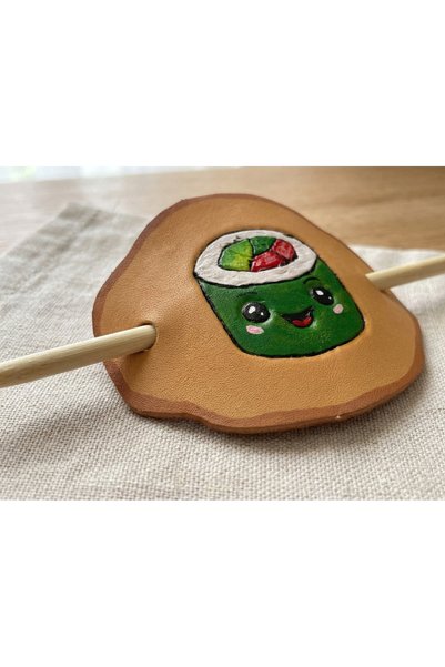 Ahmet Faik Deri Hair Clip, Genuine Leather, Sushi Shaped - Handmade, Craft