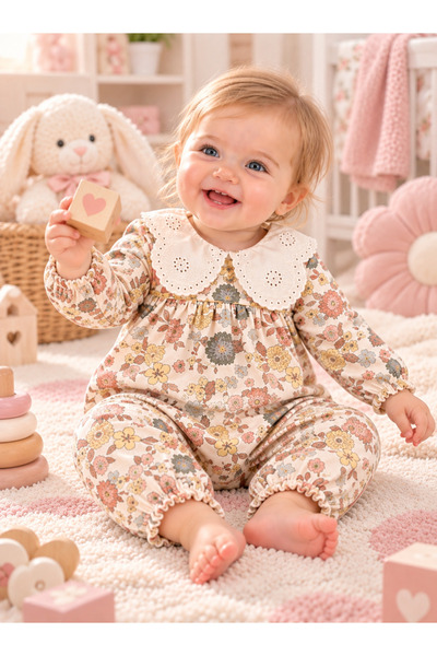 Cherub Baby Gold Series Lace Collar Floral Baby Girl Jumpsuit