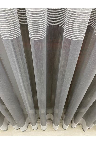 İNCİLİFE Two-Colored Tulle Curtain with Marbling Tape |   1/3 Dense Pleat |   Ecru – Anthracite
