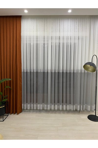 İNCİLİFE Two-Colored Tulle Curtain with Marbling Tape |   1/3 Dense Pleat |   Ecru – Anthracite