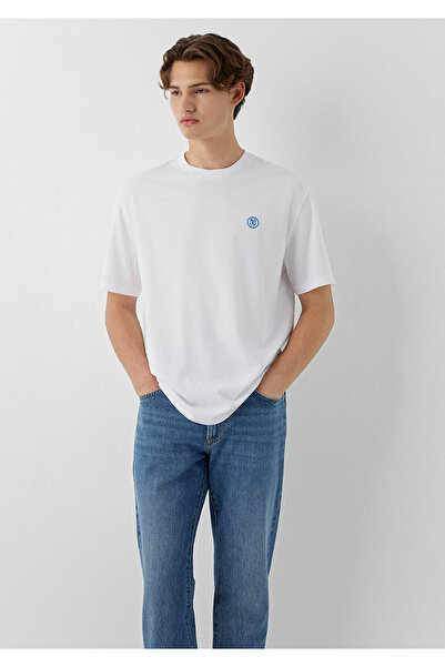 Mavi Seal Logo Embroidered White T-Shirt Loose Fit / Loosely Comfortable Cut 067074-620