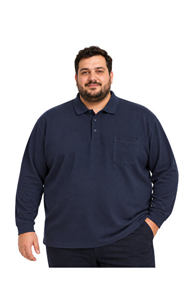 BattalModa Erkek Büyük Beden Lacivert Polo Yaka Pike Tişört 3XL-8XL