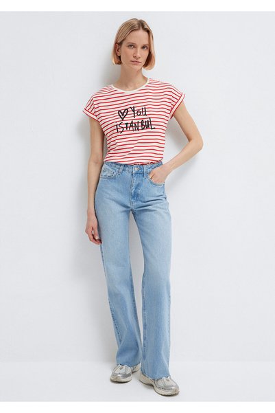 Mavi Love You Printed Striped Istanbul T-Shirt Regular Fit 167986 -26829