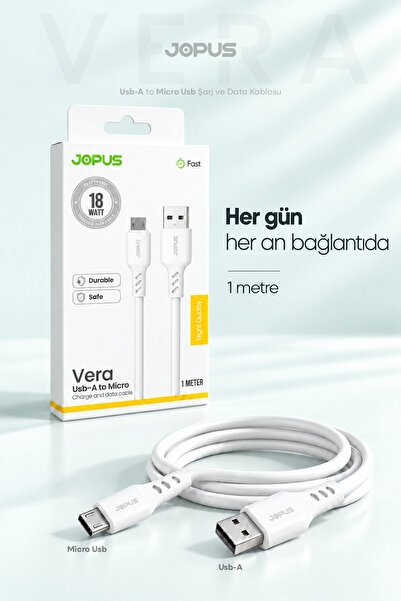Jopus Micro Usb 18W Hızlı Şarj Kablosu 1 Metre Beyaz