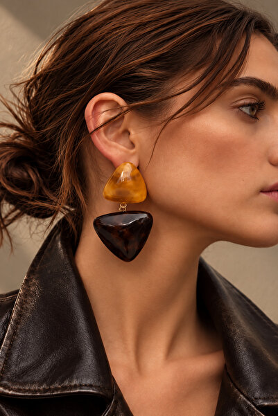 SOLÉORA COAST Amber & Kahve Geometrik Reçine Küpe