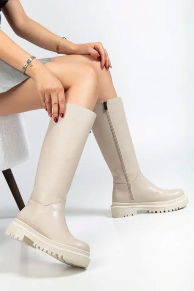 hmdyıl Women's Skin Heeled Daily Long Boots