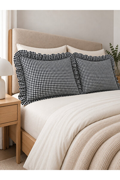 Decamor home Iris 2 komada platnene mini jastučnice sa kariranim uzorkom, crne