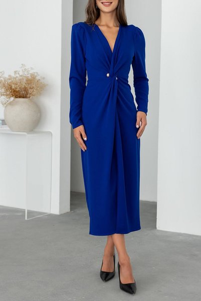 Neşeli Butik rochie midi detaliată cu broșă cu rever dublu pentru femei NBMY3588