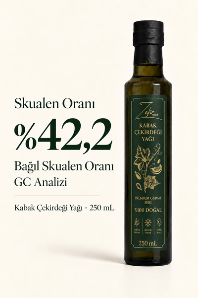 zafirnatural Soğuk Sıkım Kabak Çekirdeği Yağı 250 mL | %42,2 Bağıl Skualen | GC Analizli