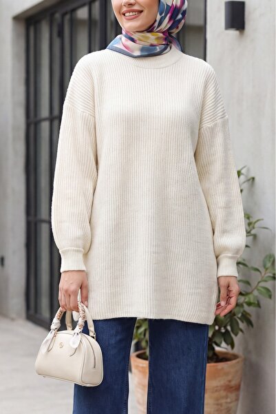 Modamorfo Στρογγυλή λαιμόκοψη Casual Knitwear Tunic -εκρού