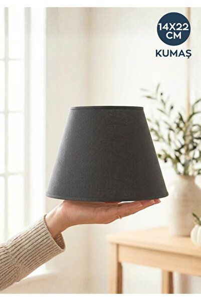 HOMİNG Antrasit Kumaş Abajur Başlığı Kenar Bantlı 22'lik