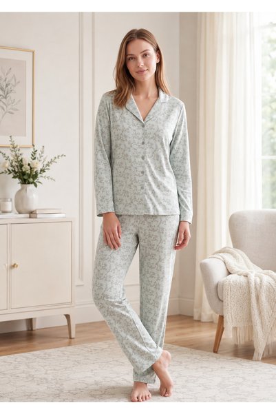 FLZ Women's Winter Viscose Pajama Set m L XL XXL |   Long Sleeve Buttoned Sty...