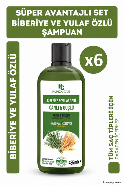 Hunca Care Hızlı Saç Uzamasına Yardımcı Biberiye ve Yulaf Özlü Şampuan 485 ml...