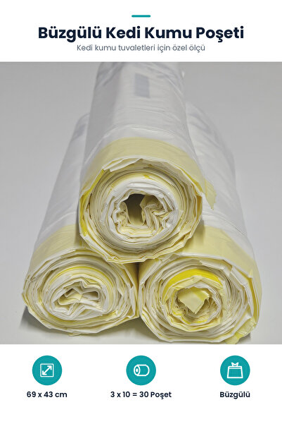 YerliÇöpPoşeti Büzgülü Çöp Torbası - 69cmx43cm - Kedi Kumu Poşeti 3x10 Toplam...
