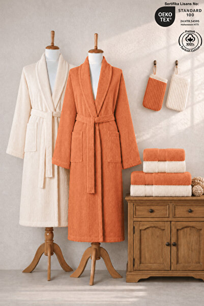 Ellaline Eldy 8 Piece Striped Bathrobe Family Set 100% Cotton Certified Bathr...