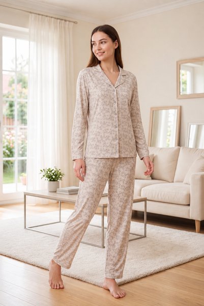 FLZ Women's Winter Viscose Pajama Set m L XL XXL |   Long Sleeve Buttoned Sty...