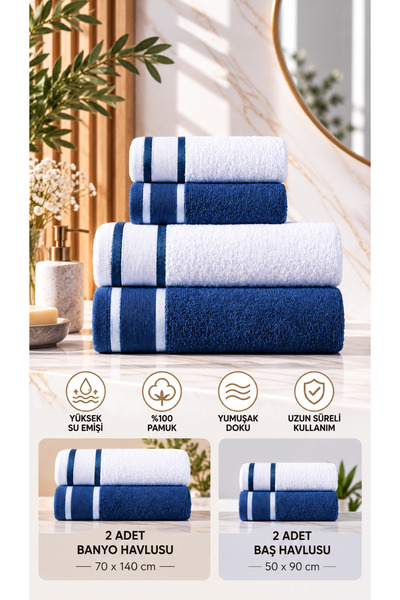 BAMİROSE 50x90 + 70x140 CM BELLİSİMO 4'LÜ BANYO HAVLU TAKIMI