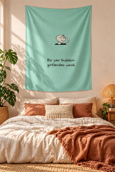 on the clouds Bir Yer Bulalım G*tlerden Uzak Mizah Yazılı Leke Tutmaz Kumaş D...