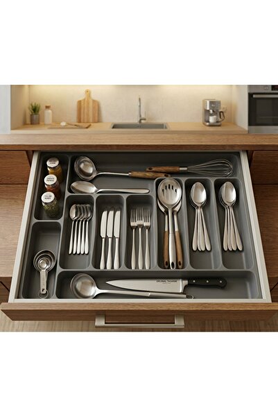 GörSeç 55x49 Cm Çekmece Içi Kaşıklık 55 Cm Kaşıklık Gri Mutfak Organizer Düzenleyici (48*40 A KESİLEBİLİR) Dolap İçi Düzenleyici Çekmece içi Kaşıklık Takı Düzenleyici