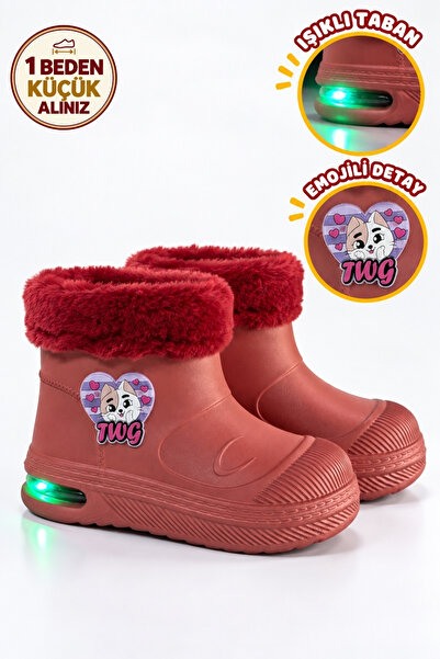 Twingomax Çocuk Kışlık Emojili Işıklı Konforlu Yağmur Çizmesi Unisex